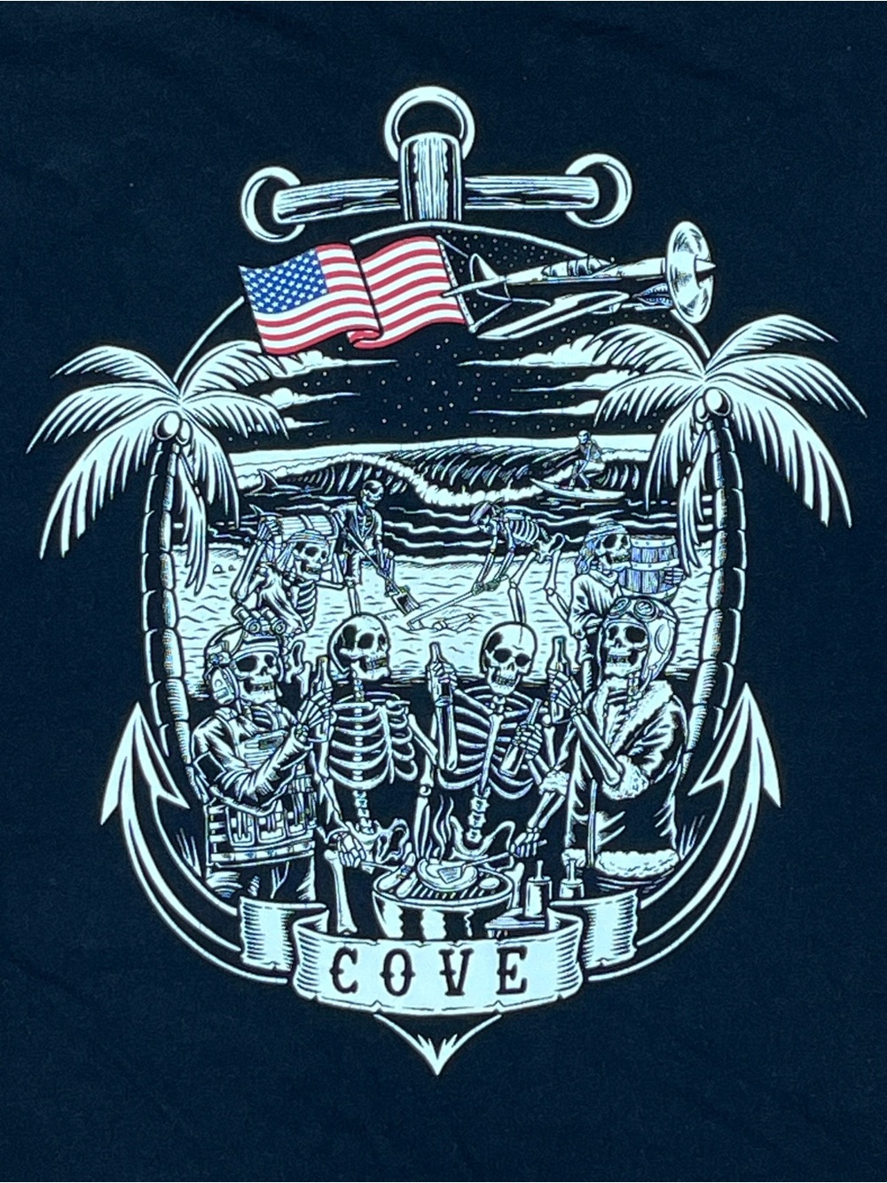 Cove USA Surf Skeleton Crew T-shirt Black XL Made in USA
